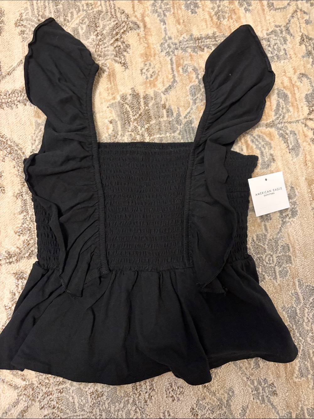 American Eagle Outfitters Black Ruffle Smocked Camisole
